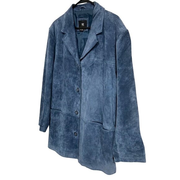 Vintage ISZ Leathers Blue Suede Button Front Jacket Sz XL - Picture 3 of 9